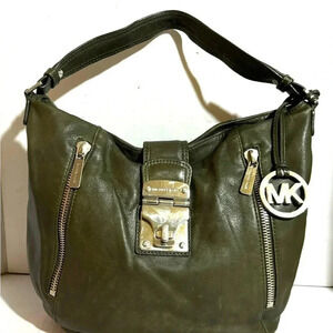 Michael Kors green leather shoulder handbag